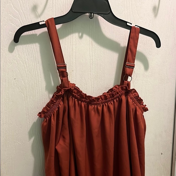 Brown Ruched Neckline Blouse with Relaxed Fit - Picture 4 of 8